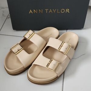 Ann Taylor Beige Buckle Slide Sandals